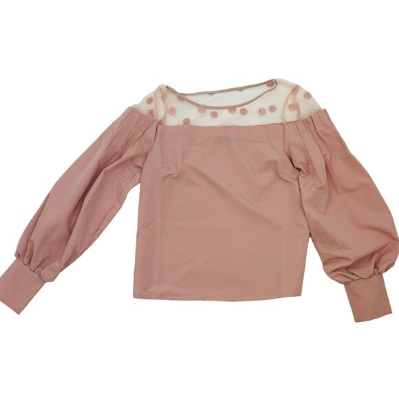 Romeo & Juliet Couture Size Small Pink Sheer‎ Polka Dot Puff Sleeve Top - Picture 1 of 7
